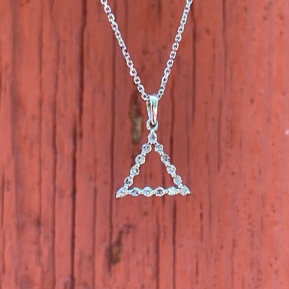 Solid 14k White Gold and Diamond Petite Minimalist Triangle Pendant